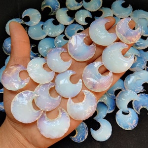 Pietra curativa in cristallo di luna opalite a forma di luna - bianca, citrina, ametista, quarzo rosa, ossidiana nera, pietra preziosa per la creazione di gioielli intagliati a mano