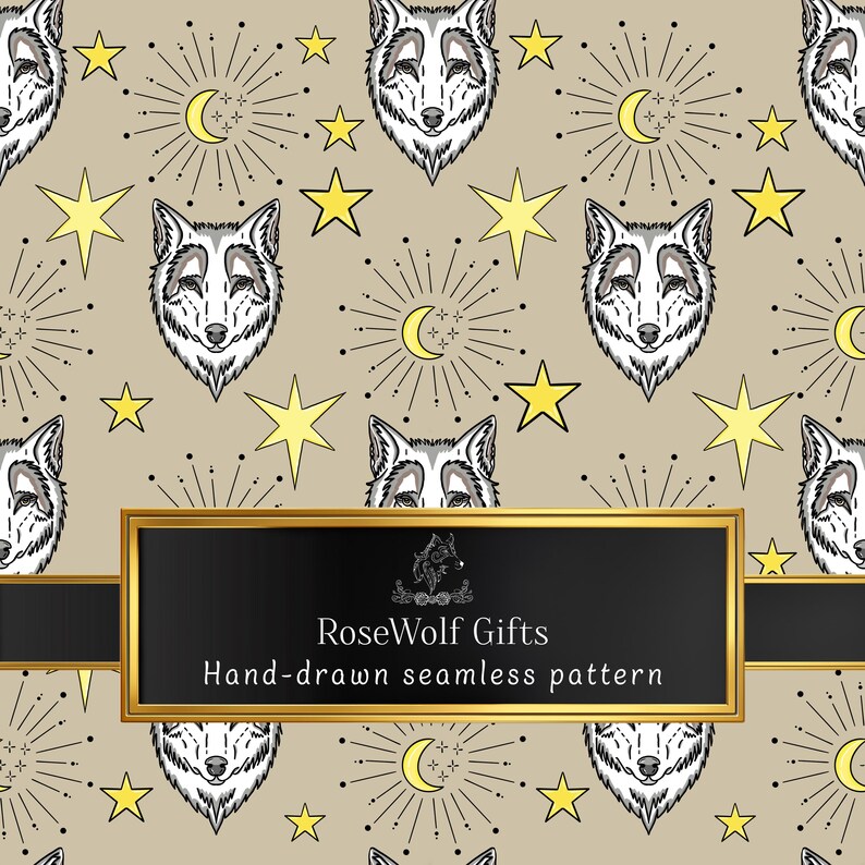 Wolf Celestial - 4 Colourways & Transparent Background - Hand-drawn ...