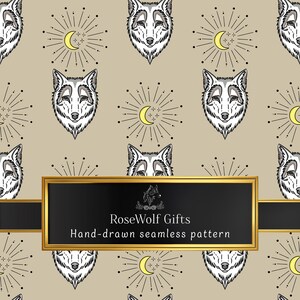 Wolf moon - hand-drawn pattern- beige - Digital Download Seamless Pattern Repeating Pattern Art
