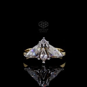 Moth Diamond Engagement Ring: 14kt Yellow Gold, Trillion & Kite Lab Grown Diamonds - Unique Gift for Her
