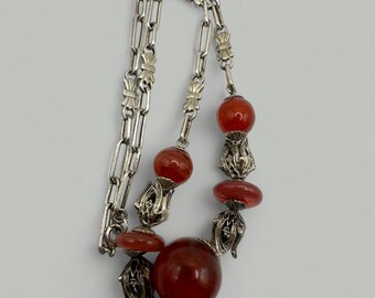 Collier Ras Du Cou Vintage Louis Rousselet - Pâte De Verre Verte Années 1950 - Longueur 50 Cm