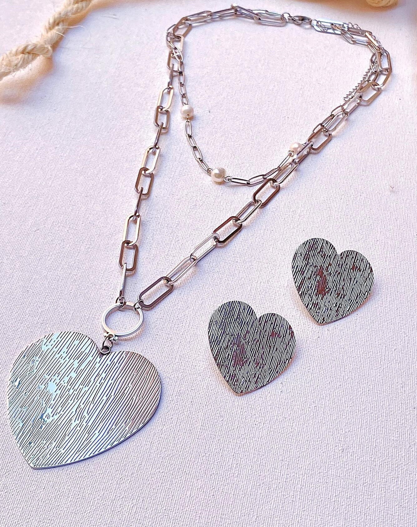 Necklace and Earrings set Heart Silver Chain Silver Heart Etsy Nederland
