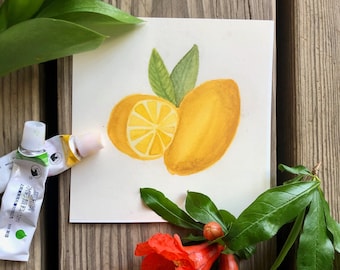 Lemon Watercolor Print | Citrus Fruit Painting | Nursery Fruit Wall Art | 5x5 | 5x7