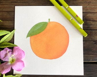 Orange Watercolor Print | Nursery Fruit Print | Baby Room Wall Art | 5x5 | 5x7