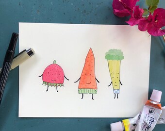 Whimsical Fruit & Vegetable Art Print | Nursery Decor