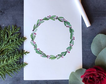Watercolor Holiday Wreath Print | Festive Christmas Art