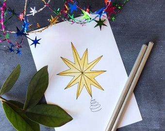 Watercolor Star Tree Topper Christmas Print | Holiday Art