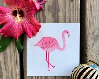 Pink Flamingo Watercolor Print | Tropical Nursery Art