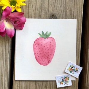 Strawberry Watercolor Art | Berry Fruit Wall Art | Nursery Fruit Art | 5x5 | 5x7