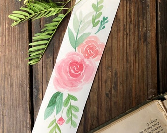 Floral Watercolor Bookmark | Rose Painting, Reader's Gift