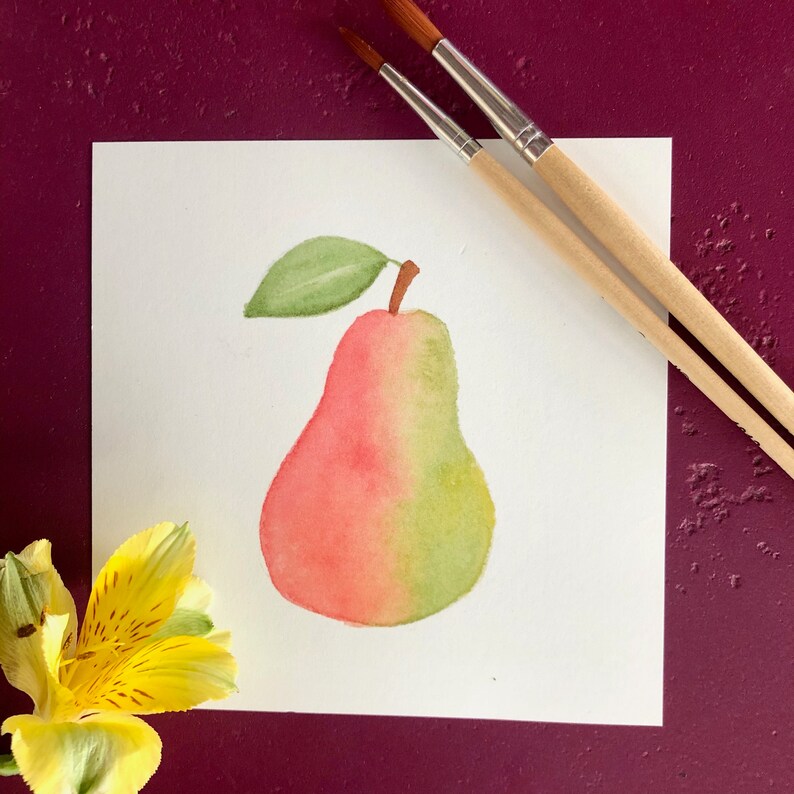 Pear Painting Pear Watercolor Print 5x7 Nursery Fruit Print 5x5 Fruit Wall Art