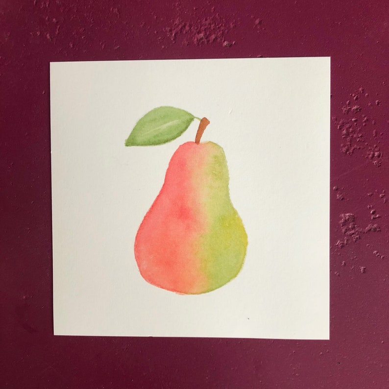 Pear Painting Pear Watercolor Print 5x7 Nursery Fruit Print 5x5 Fruit Wall Art