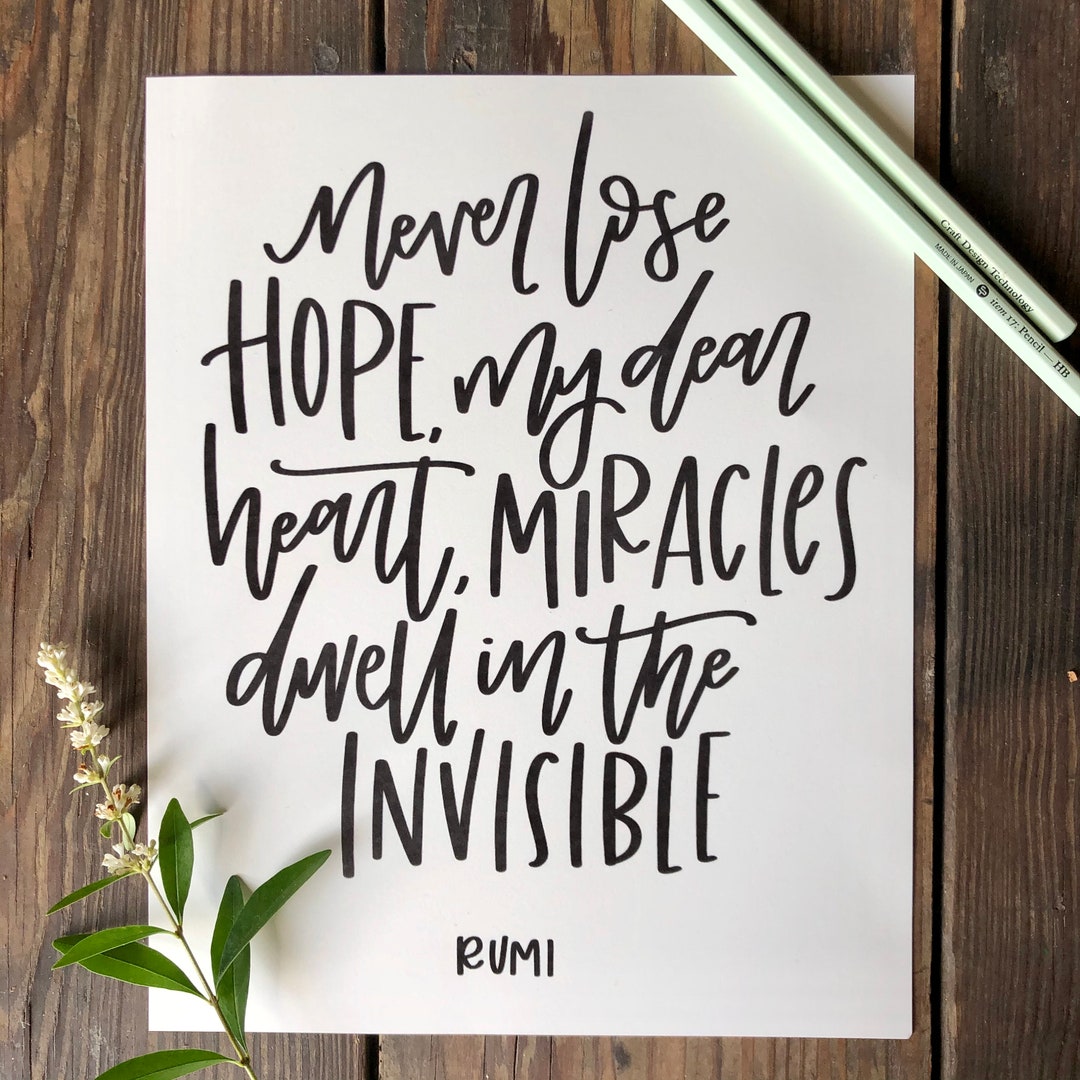 Rumi Quote Inspirational Quotes Wall Art Black and White Quote Prints Hand Lettered Print Etsy