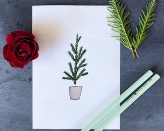 Tiny Christmas Tree Watercolor Art Print | Holiday Decor