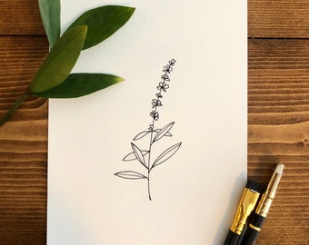 Minimalist Wildflower Line Art Print | Black and White Illustration