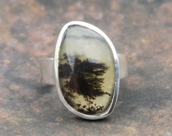 Dendritic Opal Cabochon Gemstone Sterling Silver Statement Ring Natural Stone Opal Gemstone Ring Unique Gift for Wife LynnsGemCreations