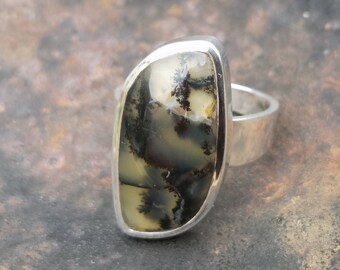 Dendritic Opal Cabochon Gemstone Sterling Silver Statement Ring Natural Stone Opal Gemstone Ring Unique Gift for Wife LynnsGemCreations