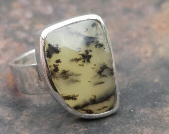 Dendritic Opal Cabochon Gemstone Sterling Silver Statement Ring Natural Stone Opal Gemstone Ring Unique Gift for Wife LynnsGemCreations