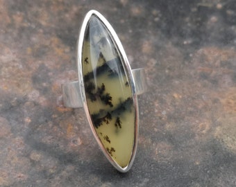 Dendritic Opal Cabochon Gemstone Sterling Silver Statement Ring Natural Stone Opal Gemstone Ring Unique Gift for Wife LynnsGemCreations