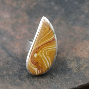 Wave Dolomite (size N / 7) sterling silver ring - 13x30mm natural gemstone - handmade statement ring with a unique pattern