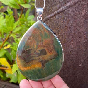 Sterling Silver Large Bloodstone Pendant Necklace 