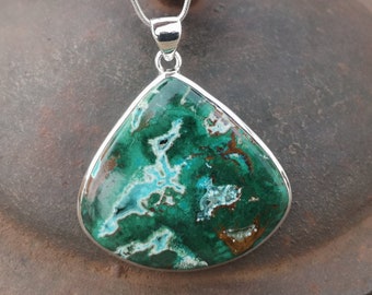 33x66mm statement pendant handmade Large Chrysocolla Malachite pendant in 925 Sterling Silver