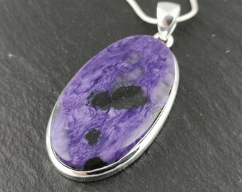 Rich Charoite, 925 Sterling Silver pendant, stone 24x34mm