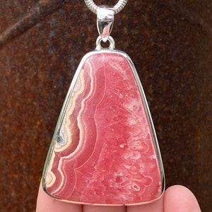 Quality Rhodochrosite pendant in 925 Sterling Silver - handmade 42x67mm statement piece - natural pink gemstone - necklace pendant