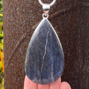 Large Blue Aventurine pendant in 925 Sterling Silver - handmade 45x93mm statement pendant - natural blue gemstone - necklace