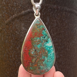 Sonora Sunrise pendant in 925 Sterling Silver - handmade 41x84mm pendant - natural green and red gemstone - Mexican - Cuprite Chrysocolla