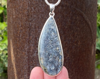 Rustic Kyanite pendant in 925 Sterling Silver - 28x82mm handmade pendant - natural silver blue gemstone - necklace pendant