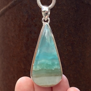 Caribbean Calcite pendant in 925 Sterling Silver - 26x63mm handmade statement piece - natural blue white gemstone - necklace pendant