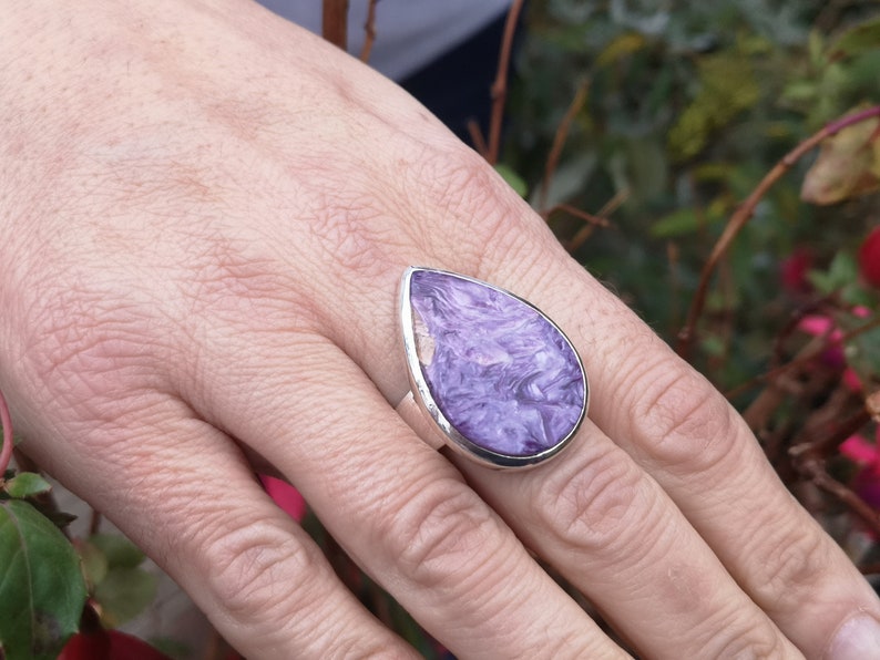 size T 12 , 10 Russia 20x28mm stone rich purple stone from Siberia Charoite ring in 925 Sterling Silver
