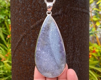 Large Indonesian Grape Agate pendant in 925 Sterling Silver - 42x107mm handmade pendant - natural purple gemstone - necklace