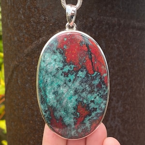 Sonora Sunrise pendant in 925 Sterling Silver - handmade 47x88mm pendant - natural green and red gemstone - Mexican - Cuprite Chrysocolla