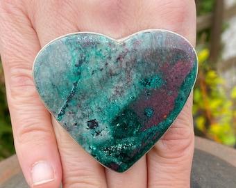Sonora Sunrise (size N , 7 - US) handmade ring in 925 Sterling Silver - natural 53x47mm red and green gemstone  - Cuprite Chrysocolla