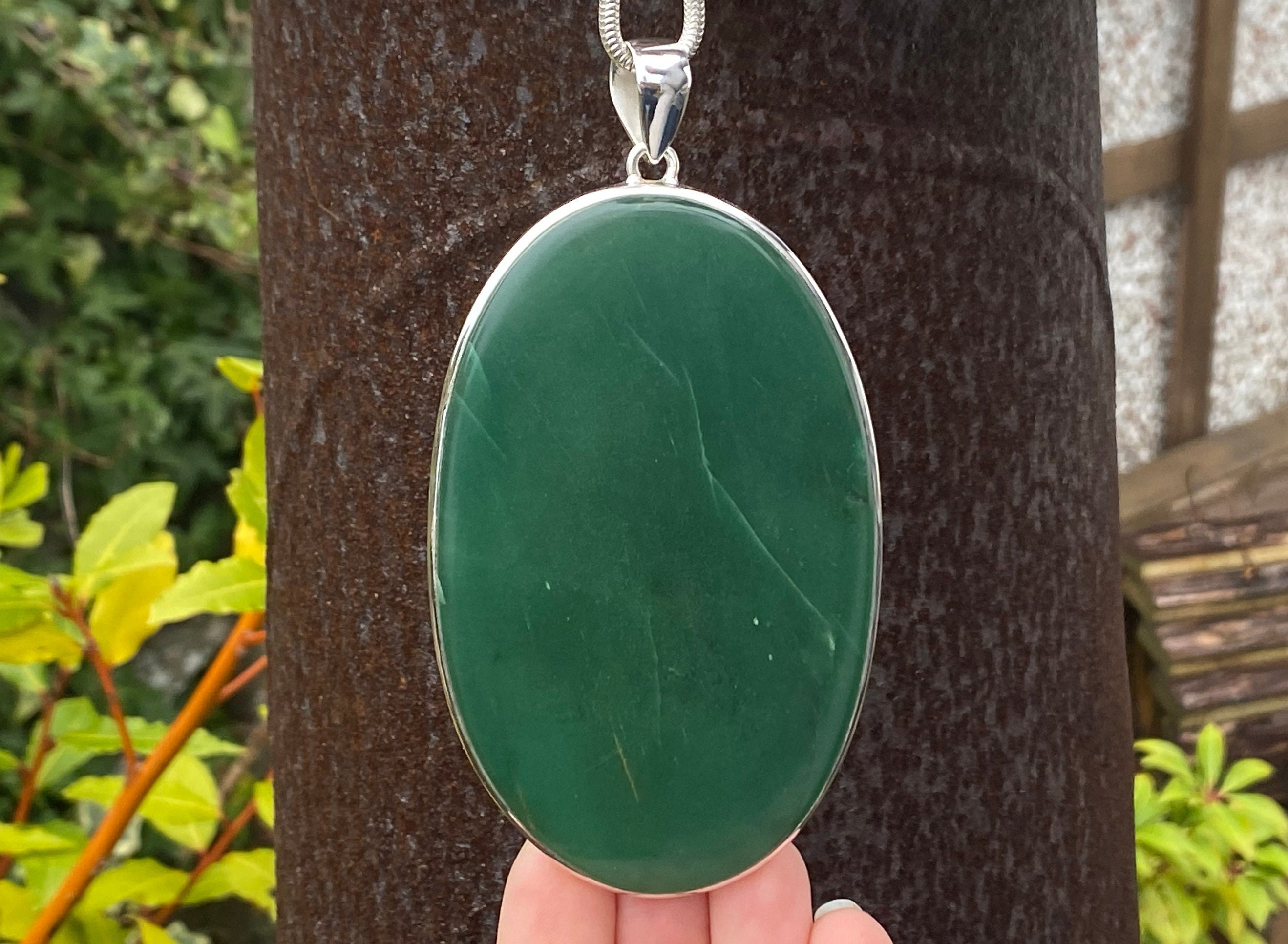 Very Large Green Jade Pendant in 925 Sterling Silver Natural 61x116mm Green Gemstone Pendant Handmade Etsy