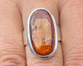 Tansania Orange Kyanit (Größe N, 7) Ring aus 925 Sterling Silber - natürlicher 11 x 21 mm Stein - rustikaler oranger Edelstein - handgemachter Statement Ring