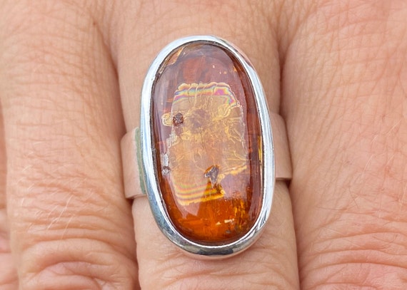 Tanzanian Orange Kyanite (size N , 7) ring in 925 Sterling Silver - natural 11x21mm stone - rustic orange gemstone - handmade statement ring