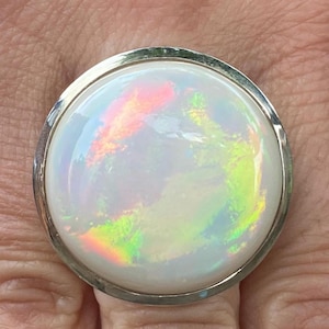 SOLD - RESERVED for BARBARA Large Welo Opal ring (size Q , 8.5) in 925 sterling silver - 27mm natural gemstone from Ethiopia