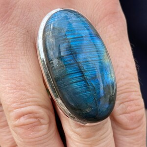 Blue Labradorite ring (size R , 8.75) ring in 925 Sterling Silver - natural 22x40mm blue gemstone - handmade ring image 5