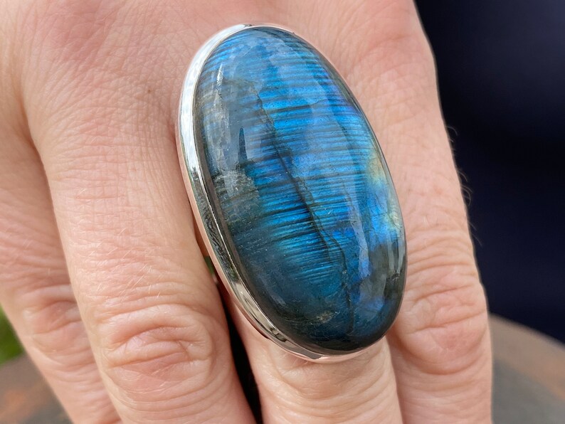 Blue Labradorite ring (size R , 8.75) ring in 925 Sterling Silver - natural 22x40mm blue gemstone - handmade ring image 5