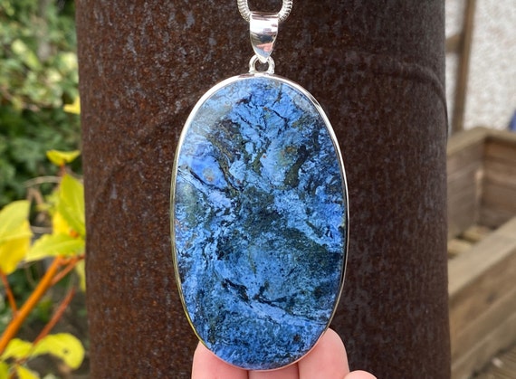 Very Large Dumortierite Pendant in 925 Sterling Silver Handmade 49x98mm Pendant Natural Blue Gemstone Necklace Etsy Canada