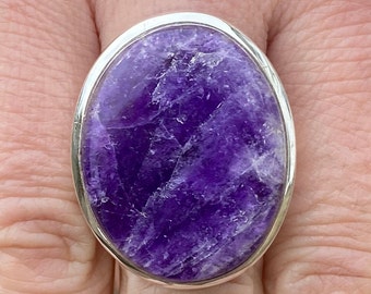 SOLD RESERVED for DMH uv reactive Hackmanite (size r 1/2 , 9) ring in 925 Sterling Silver - 22x28mm natural purple tenebrescent gemstone