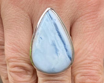 Blue Opal (size R , 8.75) ring in 925 Sterling Silver - natural 19x30mm stone - blue to grey gemstone - handmade statement ring