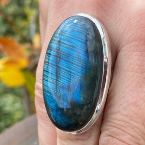 Blue Labradorite ring (size R , 8.75) ring in 925 Sterling Silver - natural 22x40mm blue gemstone - handmade ring image 3