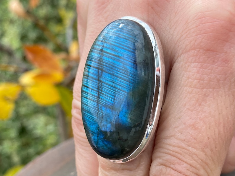 Blue Labradorite ring (size R , 8.75) ring in 925 Sterling Silver - natural 22x40mm blue gemstone - handmade ring image 3