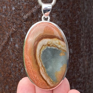 Polychrome Jasper pendant in 925 sterling silver - handmade 36x69mm pendant - natural pastel coloured gemstone - necklace - Madagascan