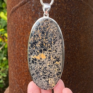 Large Petrified Opalised Wood pendant in 925 Sterling Silver - handmade 45x108mm pendant - natural brown gemstone - Indonesian