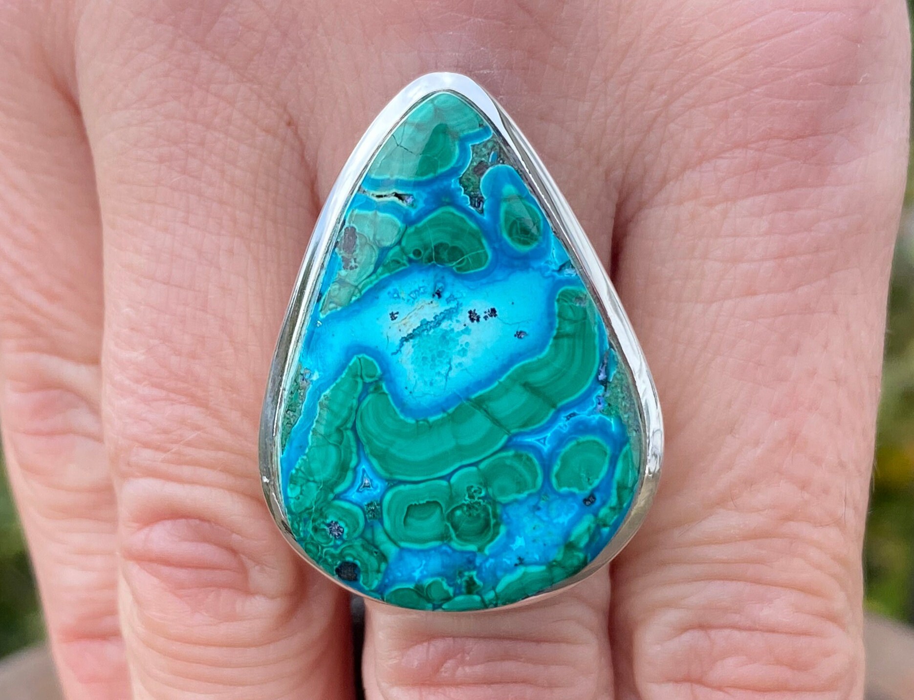 Chrysocolla Malachite (size P 1/2 , 8.25) ring in 925 Sterling Silver - 23x32mm natural blue & green gemstone - statement ring - handmade